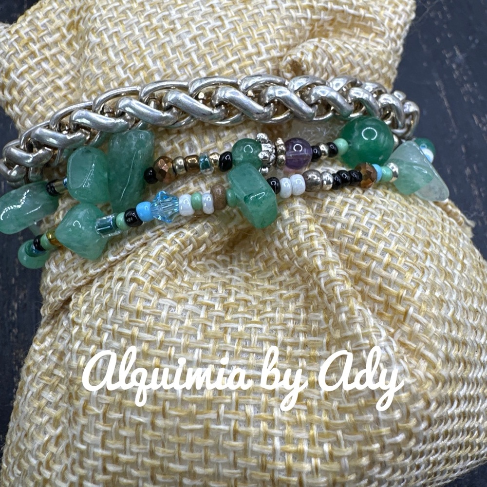 Bohemian aventurine wrap bracelet chunky adjustable - Picture 2 of 2
